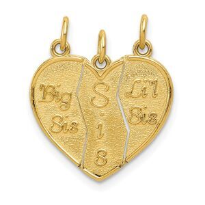 14k Yellow Gold Big Sis, Sis, Lil Sis Three Piece Charm Pendants, 18mm